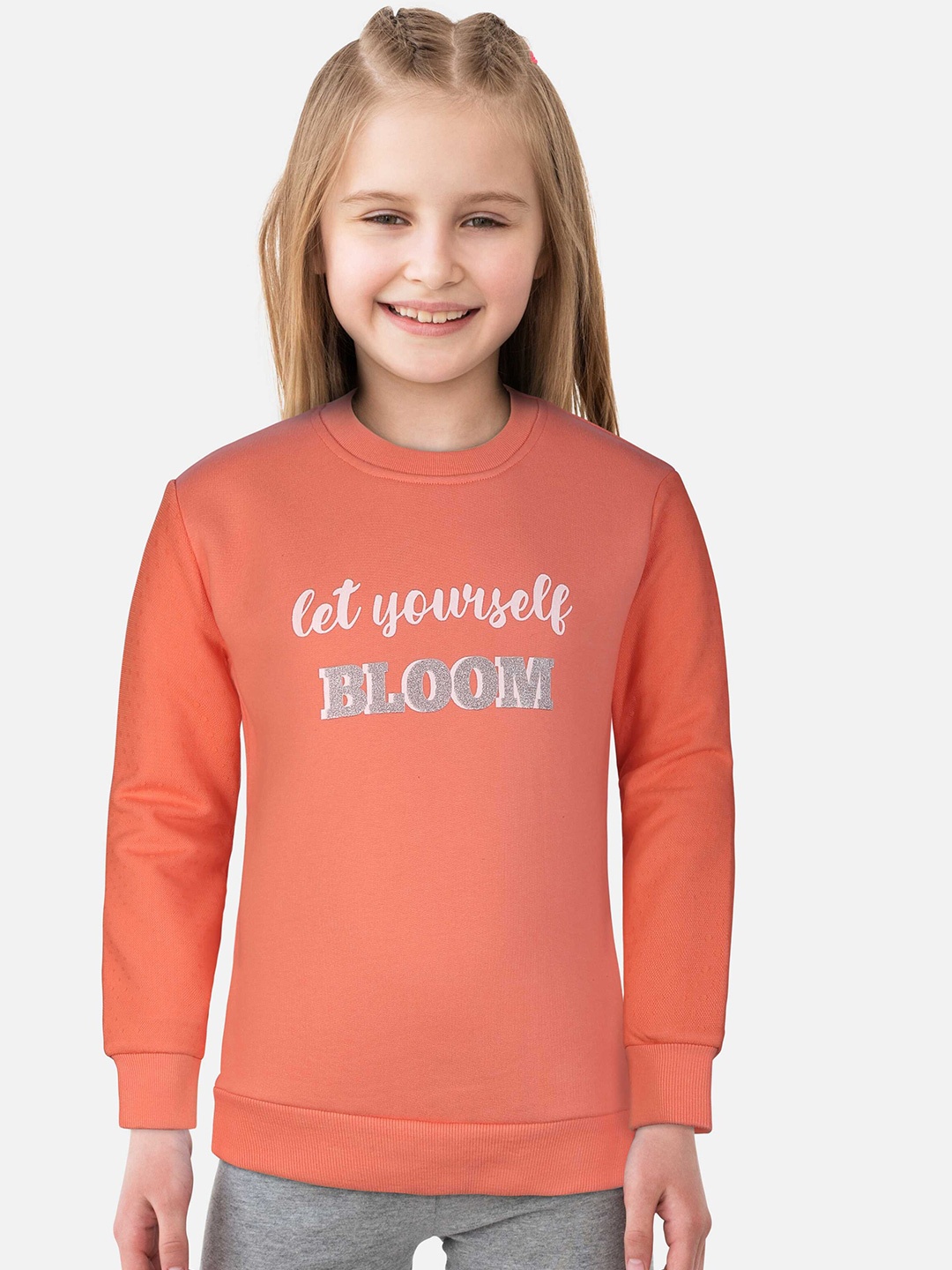 

Gini and Jony Girls Round Neck Typography Printed Cotton Sweatshirt, Coral