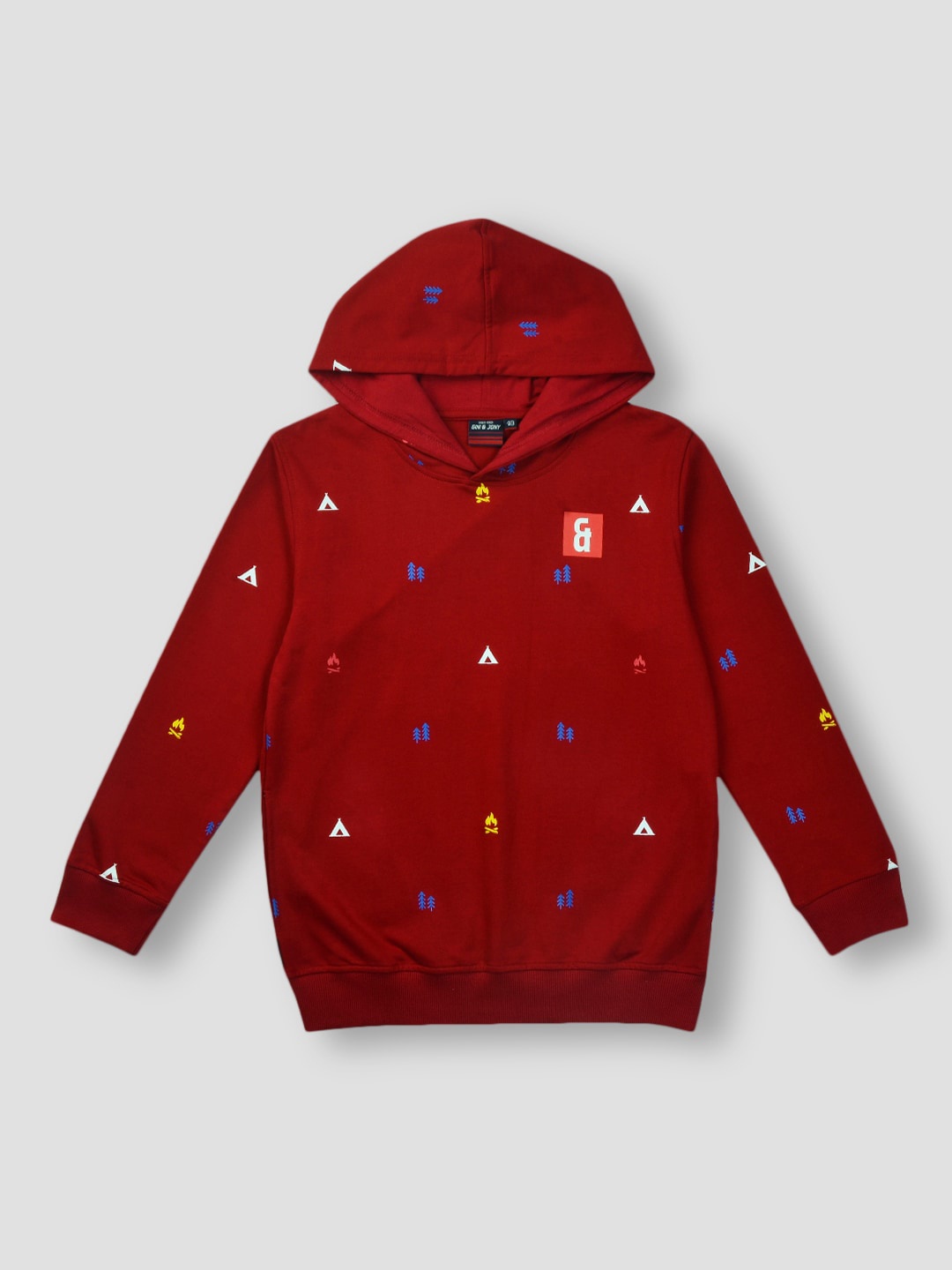 

Gini and Jony Boys Graphic Printed Hooded Fleece Sweatshirt, Red