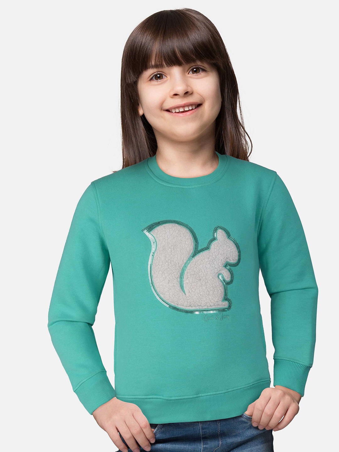 

Gini and Jony Girls Printed Cotton Sweatshirt, Green