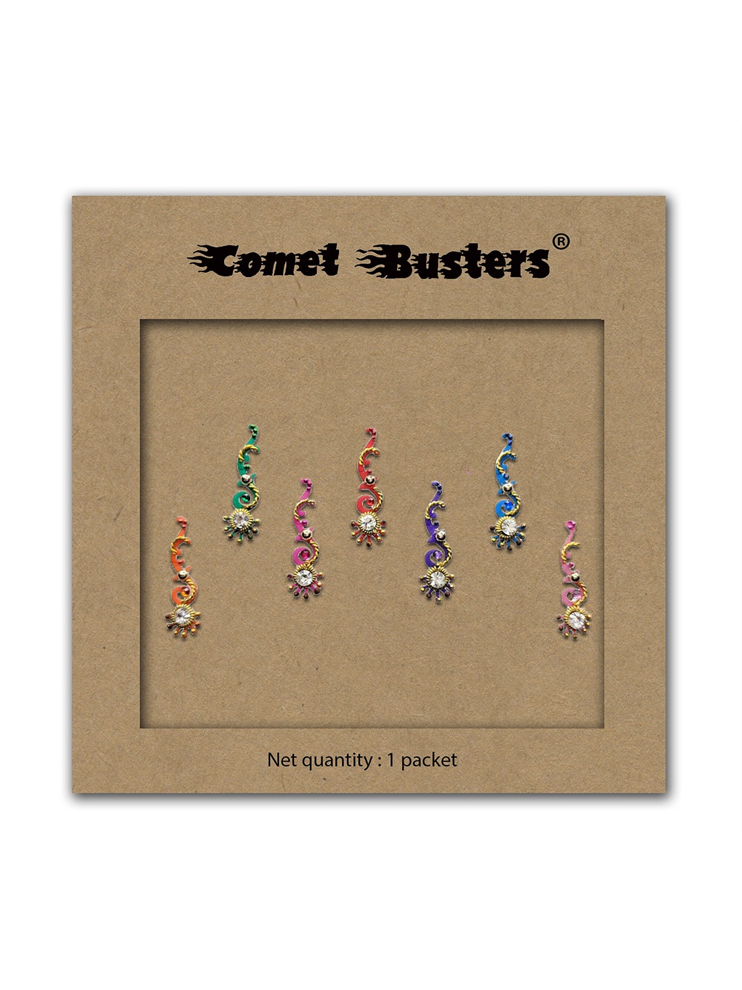 

Comet Busters 7 Pcs Embellished Reusable Designer Bindis - Multicoloured, Multi
