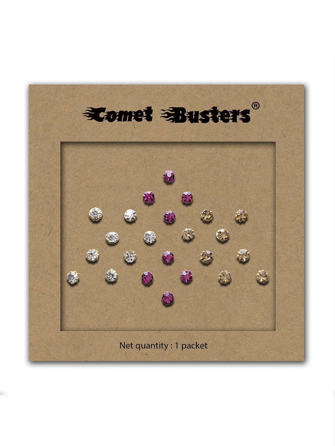 

Comet Busters 24 Pcs Stone Studded Reusable Bindi - Multicoloured, Silver
