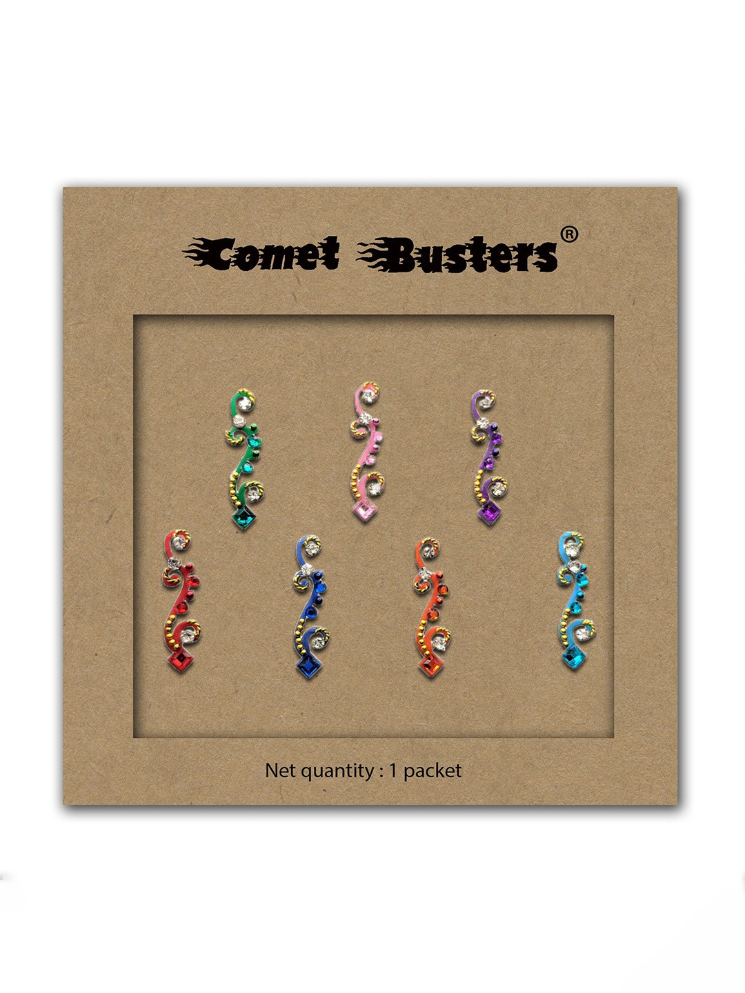 

Comet Busters 7 Pcs Embellished Reusable Designer Bindis - Multicoloured, Multi