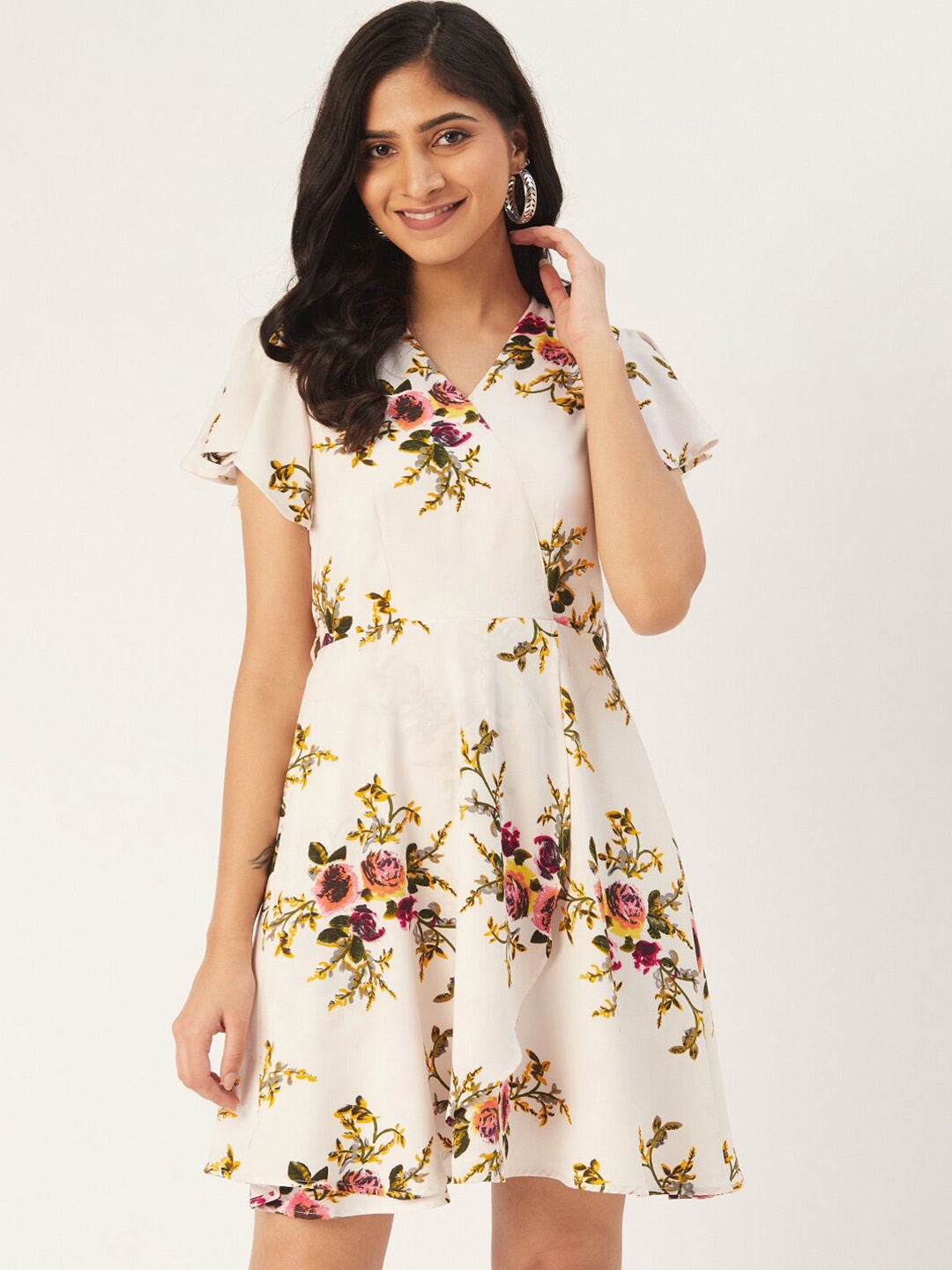 

DODO & MOA Floral Printed Fit And Flare Dress, Off white