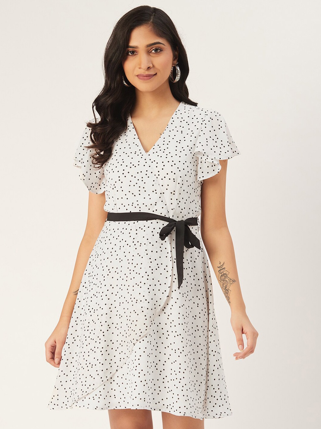 

DODO & MOA V-Neck Printed Dress, White