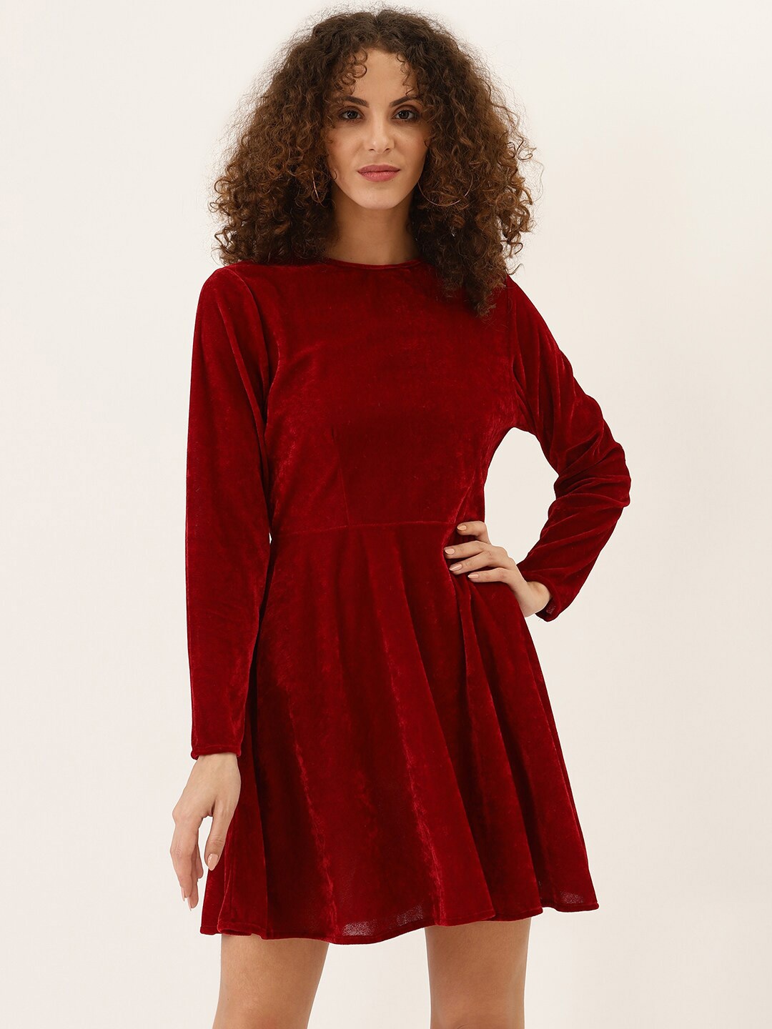 

DODO & MOA Round Neck Velvet Dress, Maroon