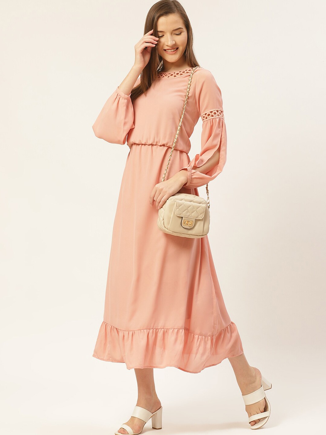 

DODO & MOA Round Neck Midi Dress, Peach