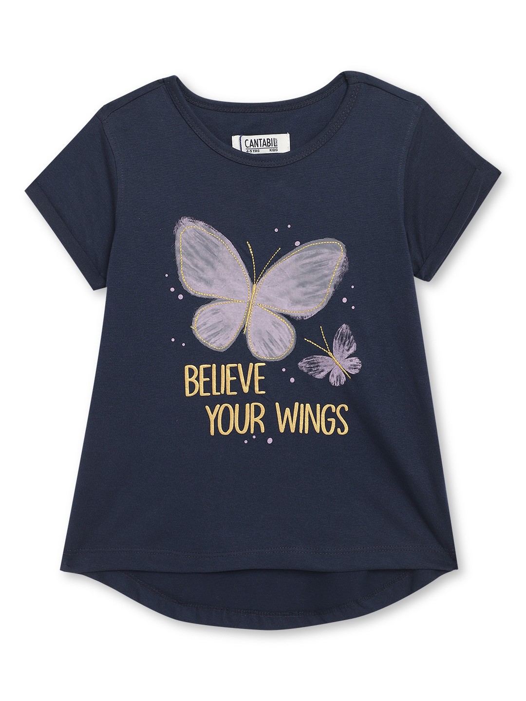 

Cantabil Girls Printed Cotton T-shirt, Navy blue