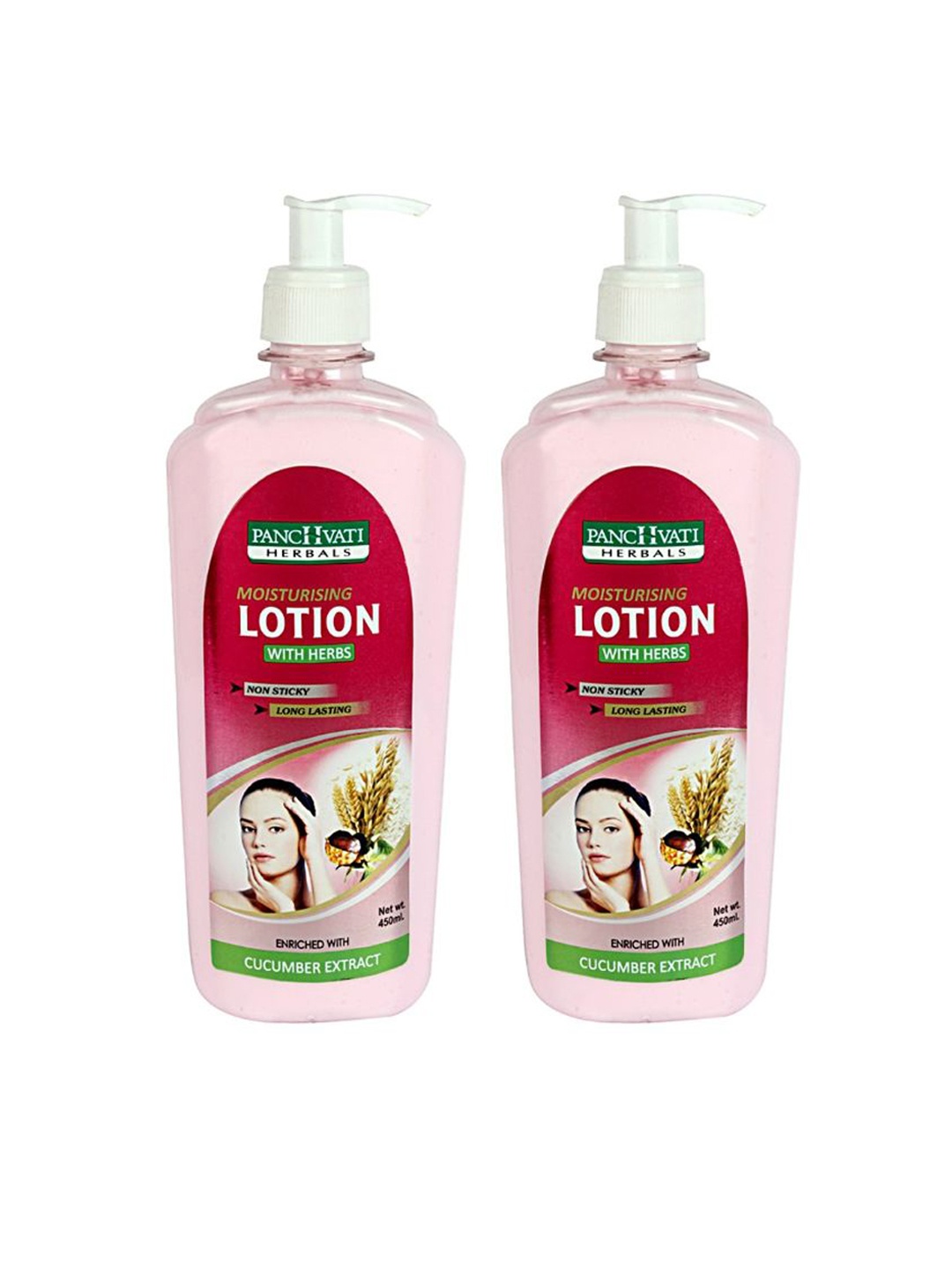 

PANCHVATI HERBALS Set of 2 Long Lasting Moisturising Body Lotion with Cucumber-450 ml Each, Pink