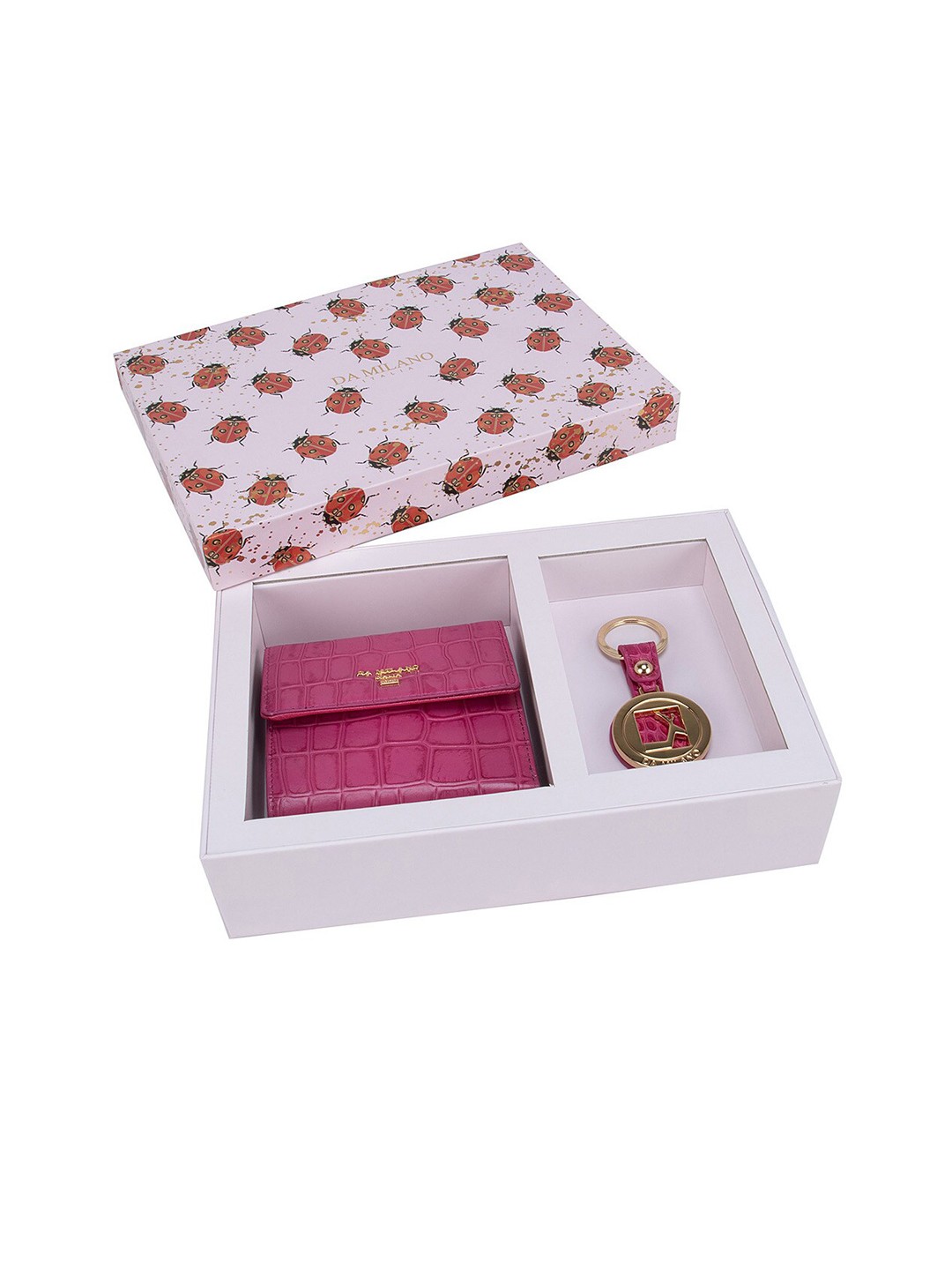 

Da Milano Women Textured Leather Wallet and Keychain Accessory Gift Set, Pink