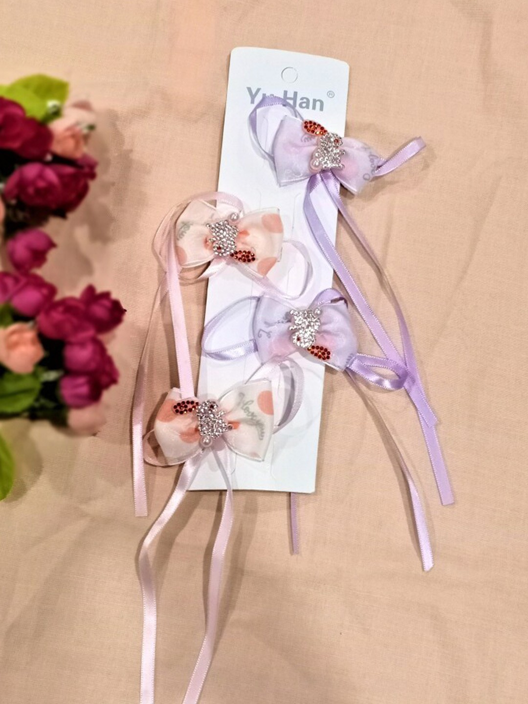 

FEMMIBELLA Women Set of 4 Embellished Alligator Hair Clip, Purple