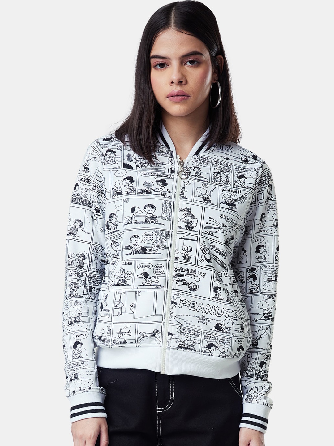 

The Souled Store Women Printed Bomber Jacket, White