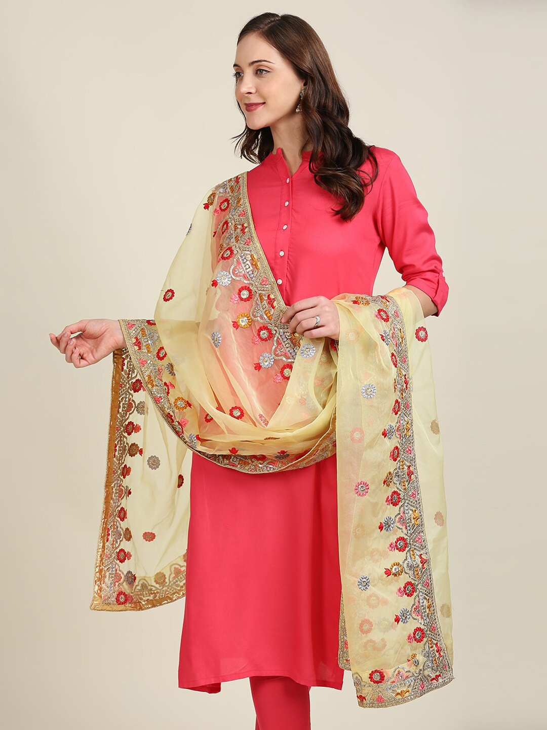 

Dupatta Bazaar Embroidered Organza Dupatta with Zardozi, Yellow