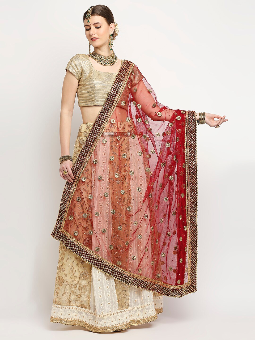 

Dupatta Bazaar Ethnic Motifs Embroidered Dupatta with Zardozi, Maroon
