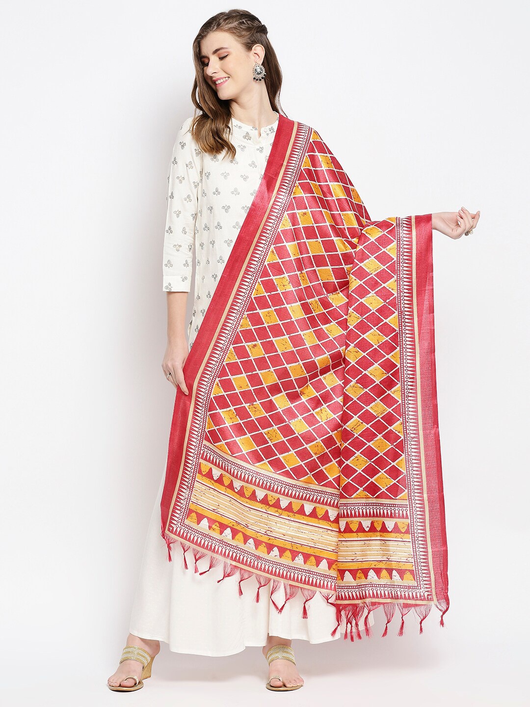 

Dupatta Bazaar Printed Art Silk Dupatta, Red