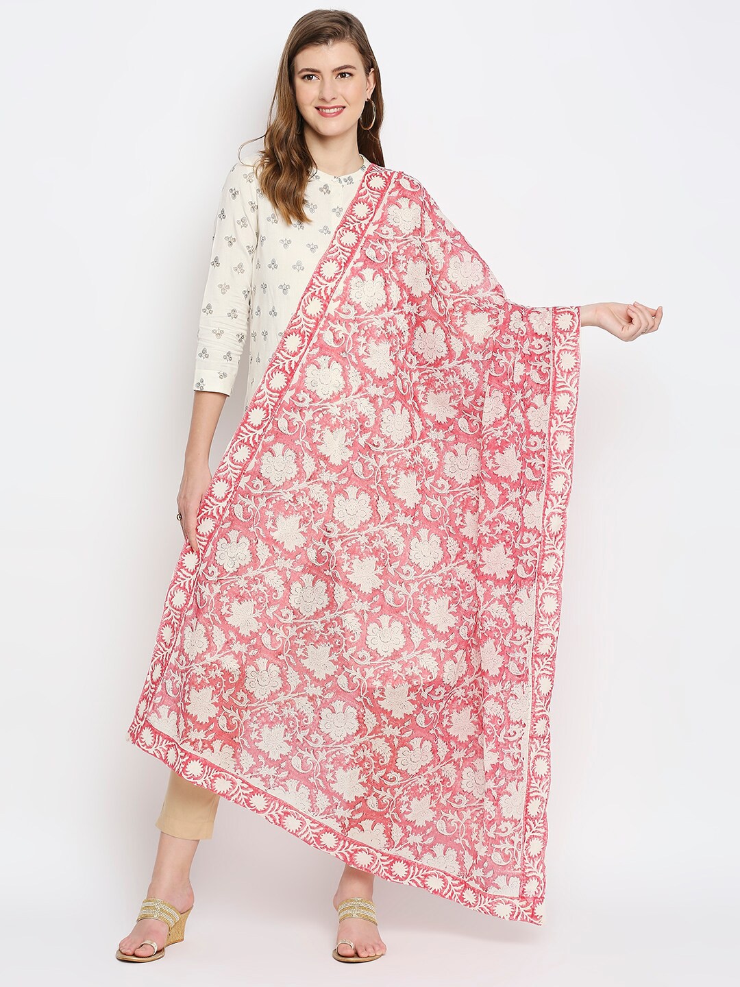 

Dupatta Bazaar Printed Pure Cotton Block Print Dupatta, Pink