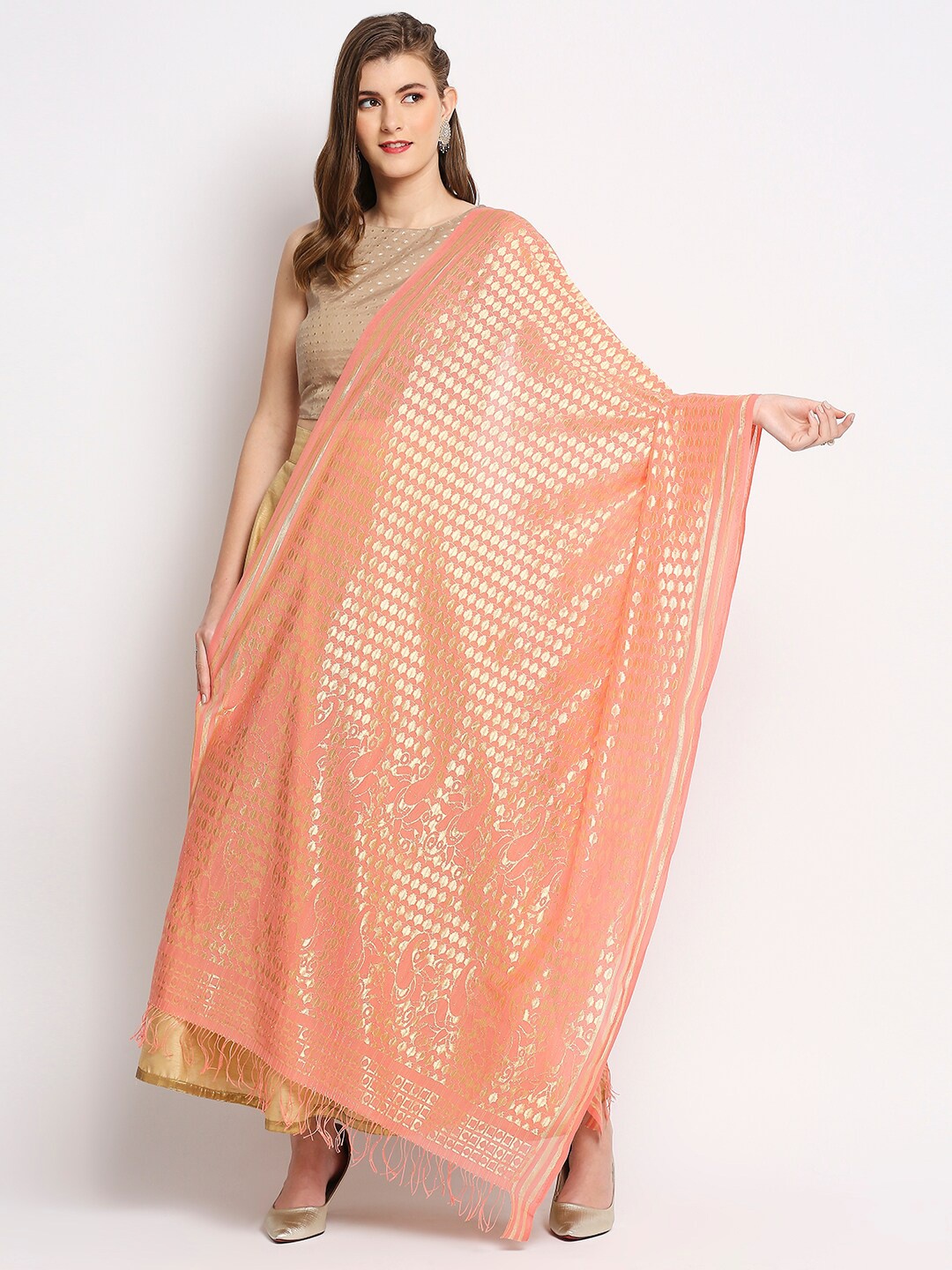 

Dupatta Bazaar Ethnic Motifs Woven Design Dupatta, Peach