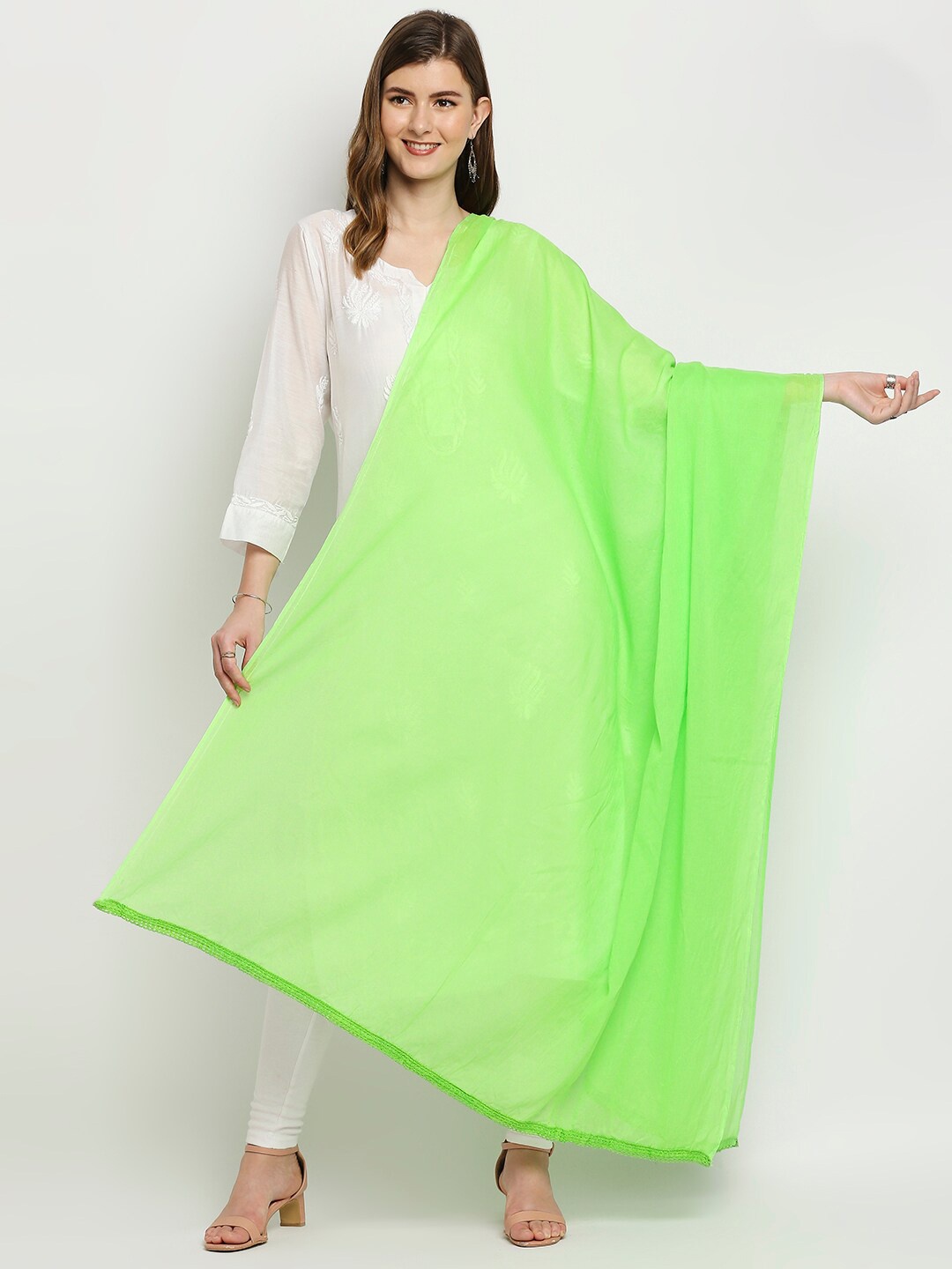 

Dupatta Bazaar Pure Cotton Dupatta, Fluorescent green