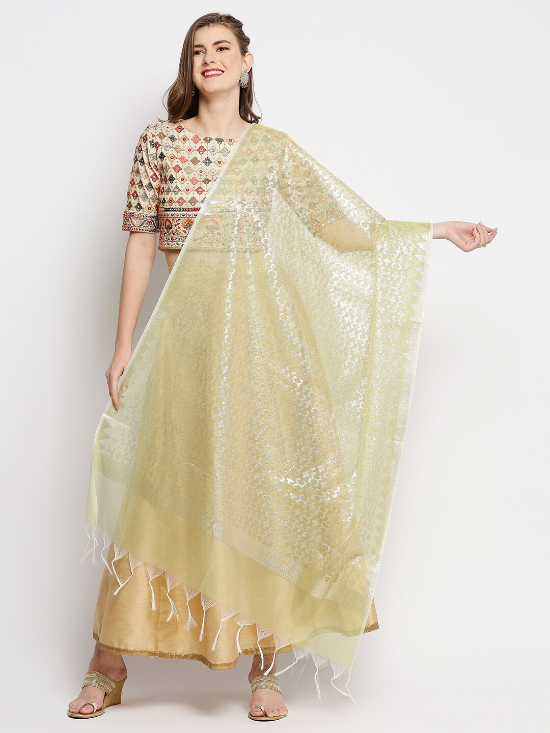 

Dupatta Bazaar Woven Design Zari Dupatta, Gold