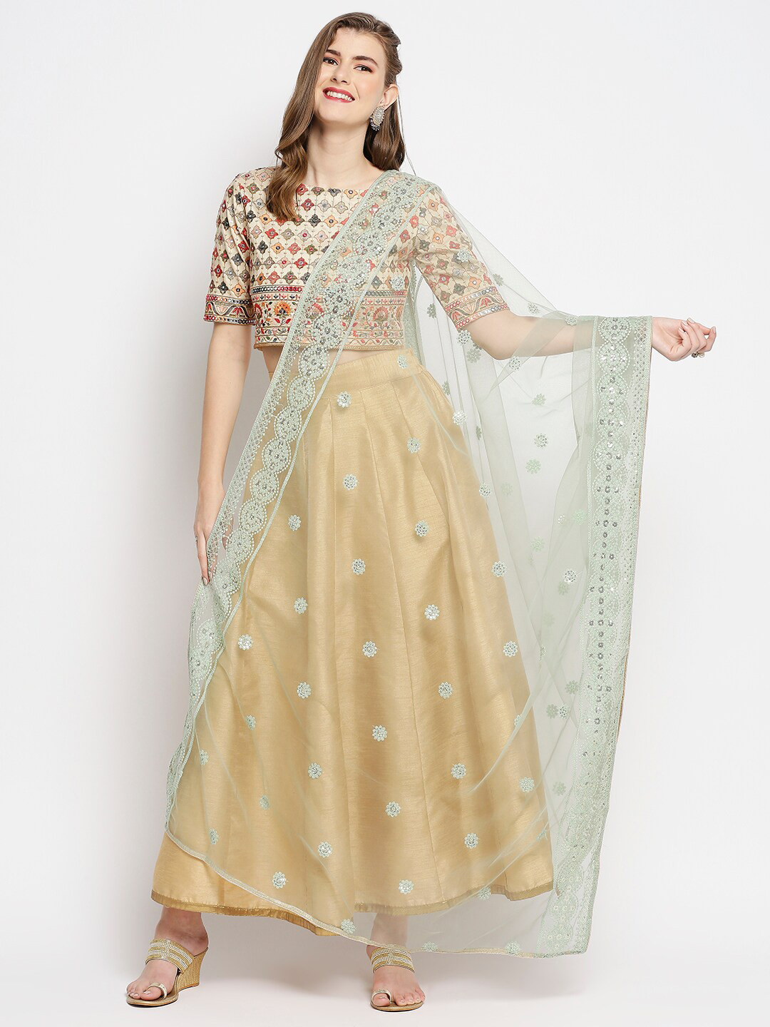 

Dupatta Bazaar Embroidered Dupatta with Chikankari, Green