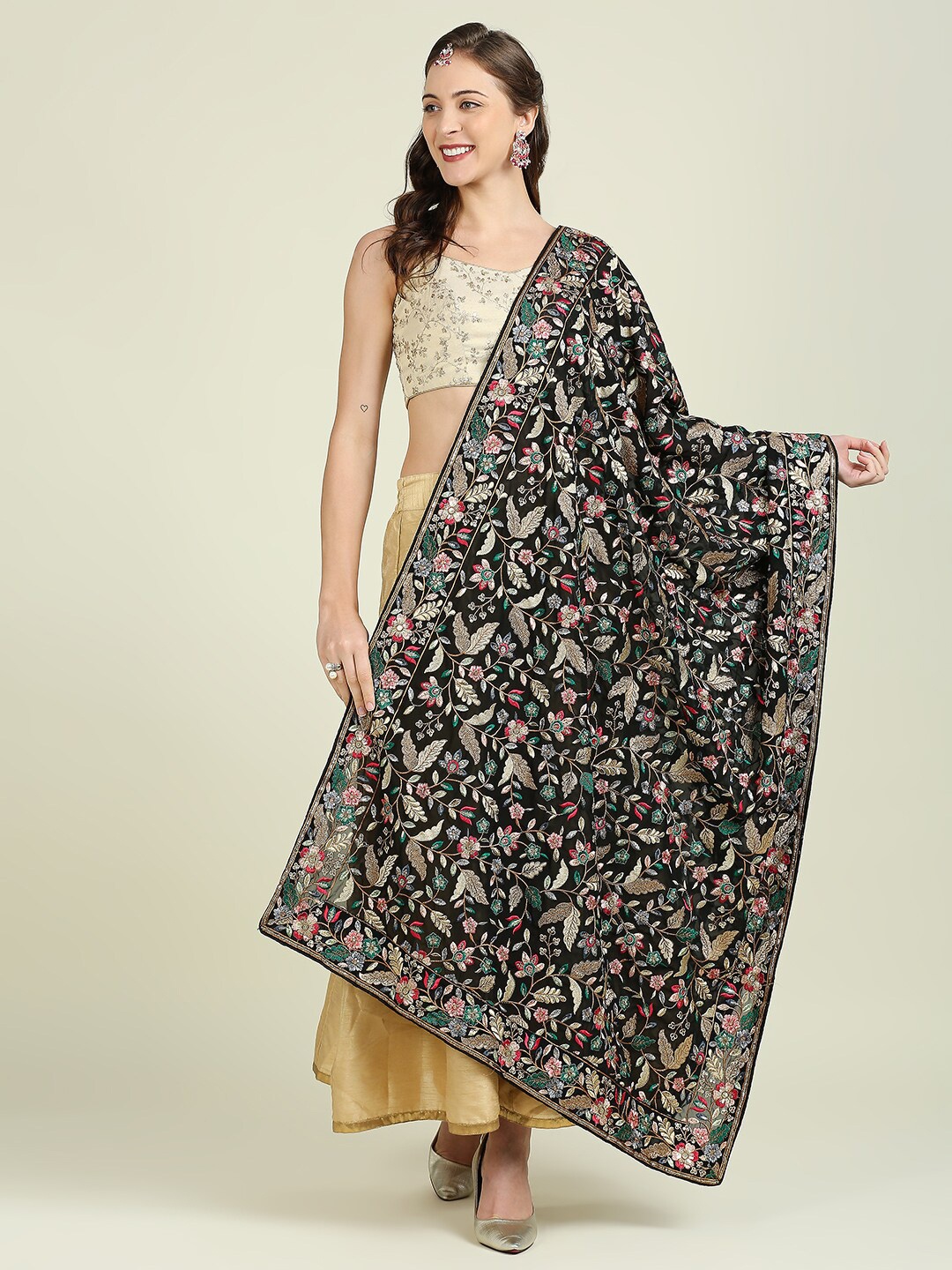 

Dupatta Bazaar Embroidered Dupatta with Thread Work, Black