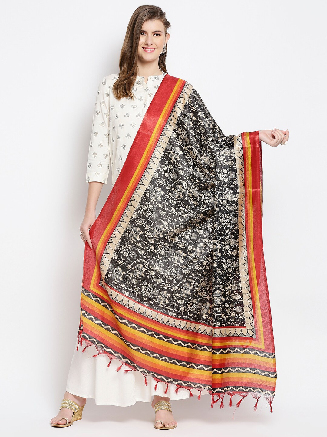 

Dupatta Bazaar Ethnic Motifs Printed Art Silk Dupatta, Black