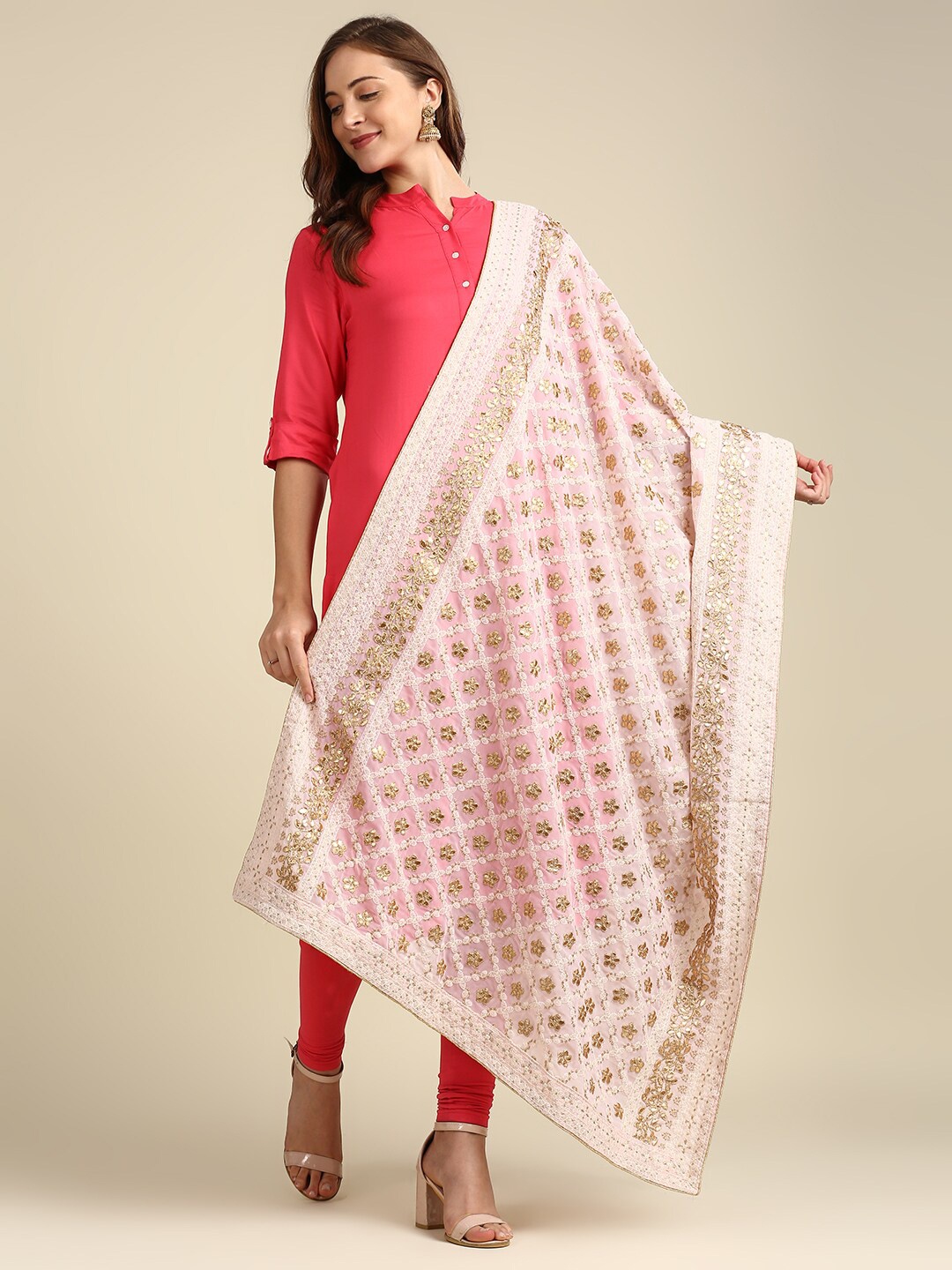 

Dupatta Bazaar Embroidered Dupatta with Gotta Patti, Pink