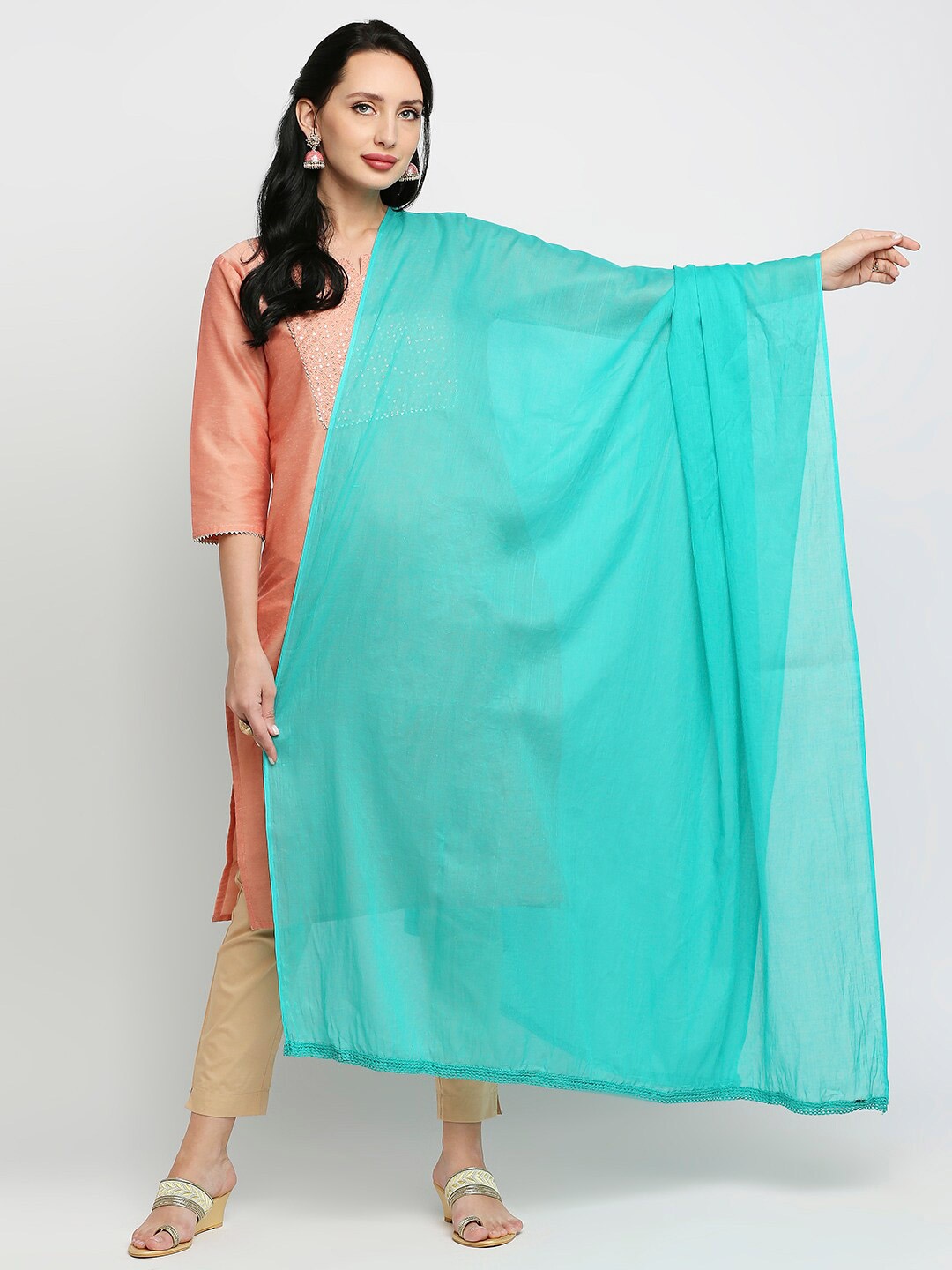 

Dupatta Bazaar Pure Cotton Dupatta, Turquoise blue