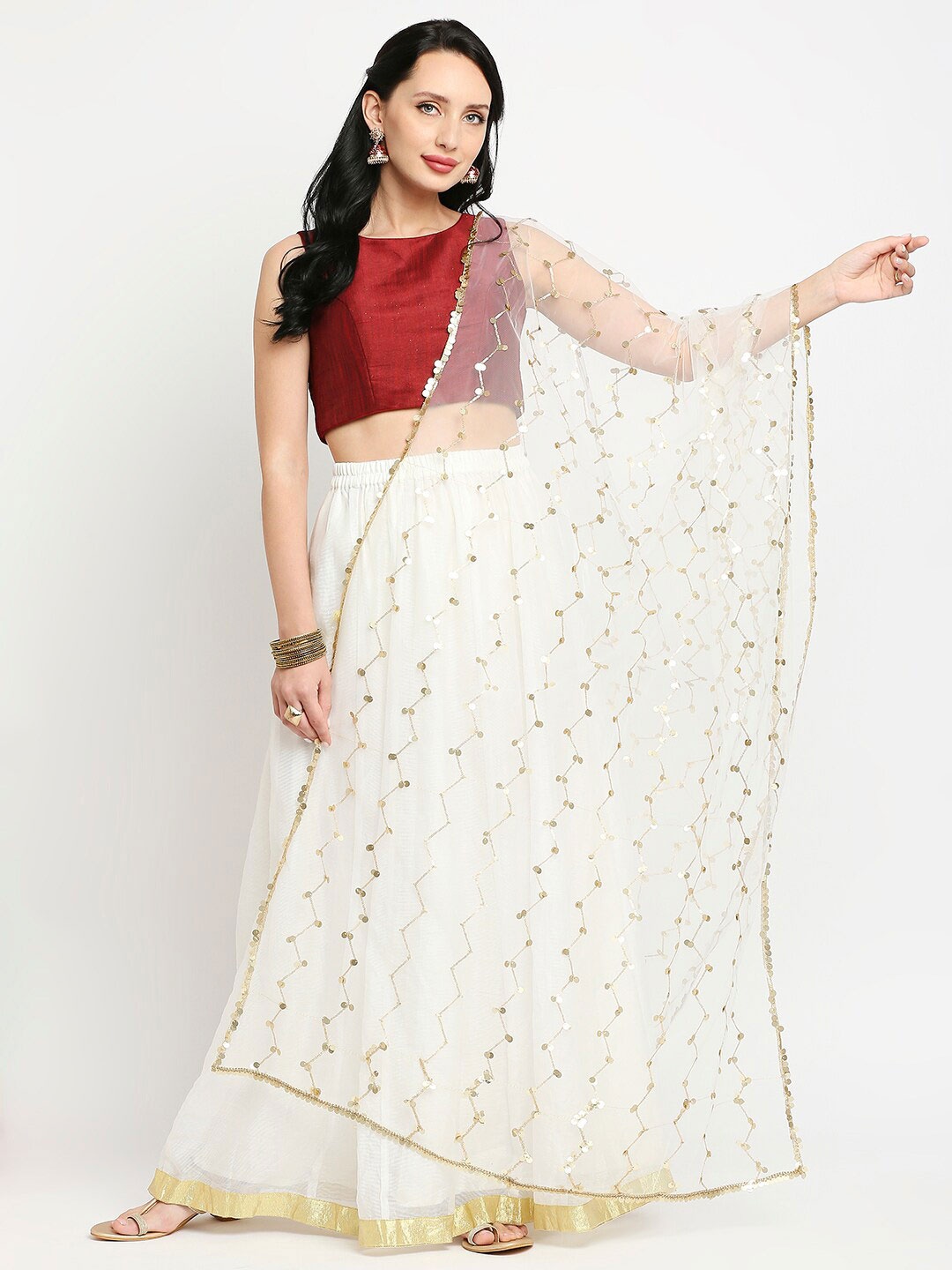 

Dupatta Bazaar Embroidered Dupatta with Gotta Patti, White