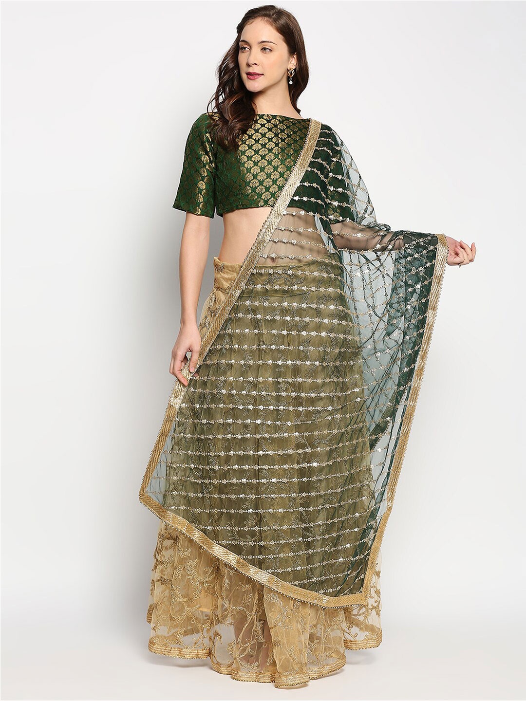 

Dupatta Bazaar Embroidered Dupatta with Sequinned, Green