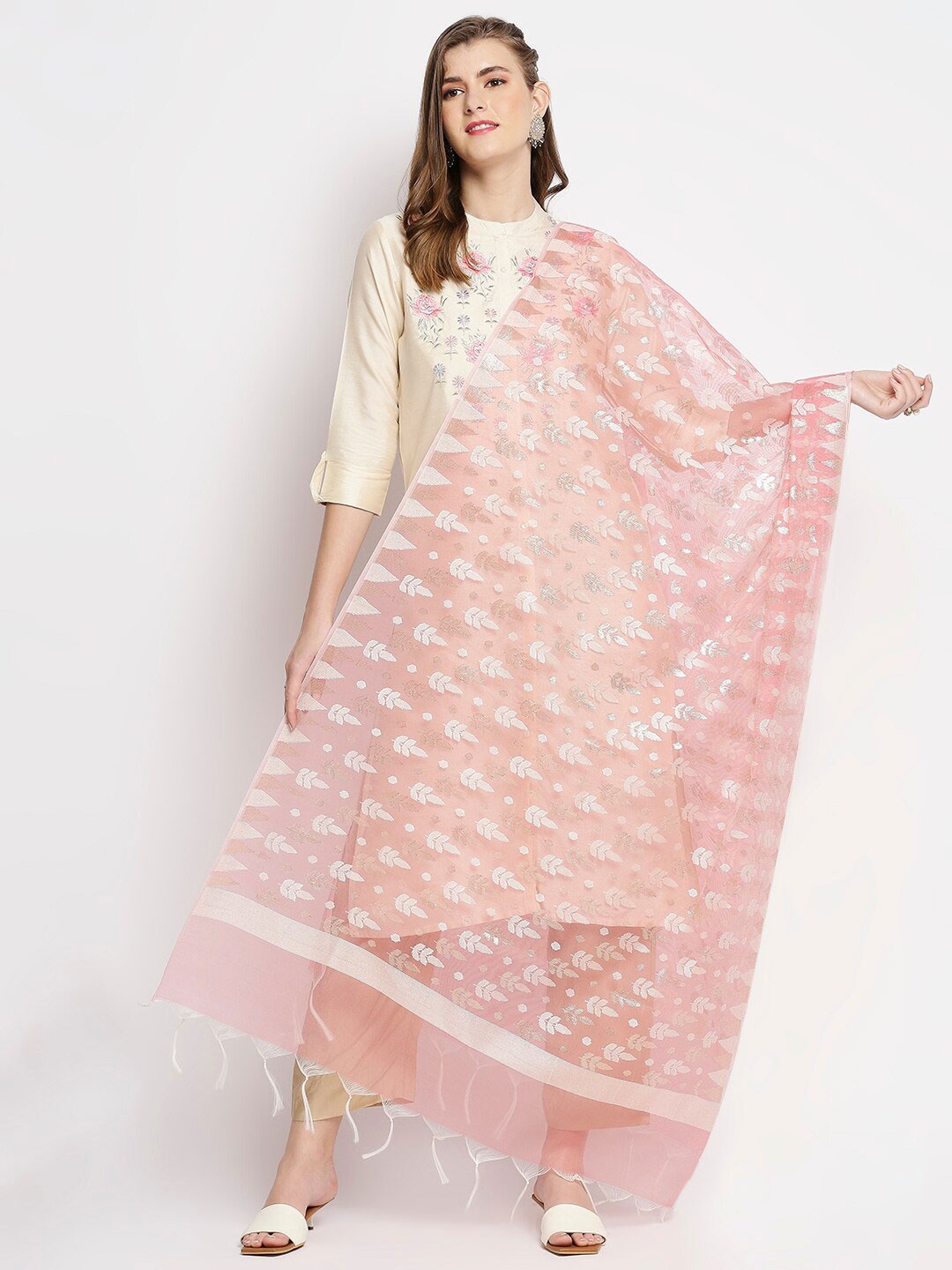 Dupatta Bazaar Woven Design Banarasi Dupatta, Coral