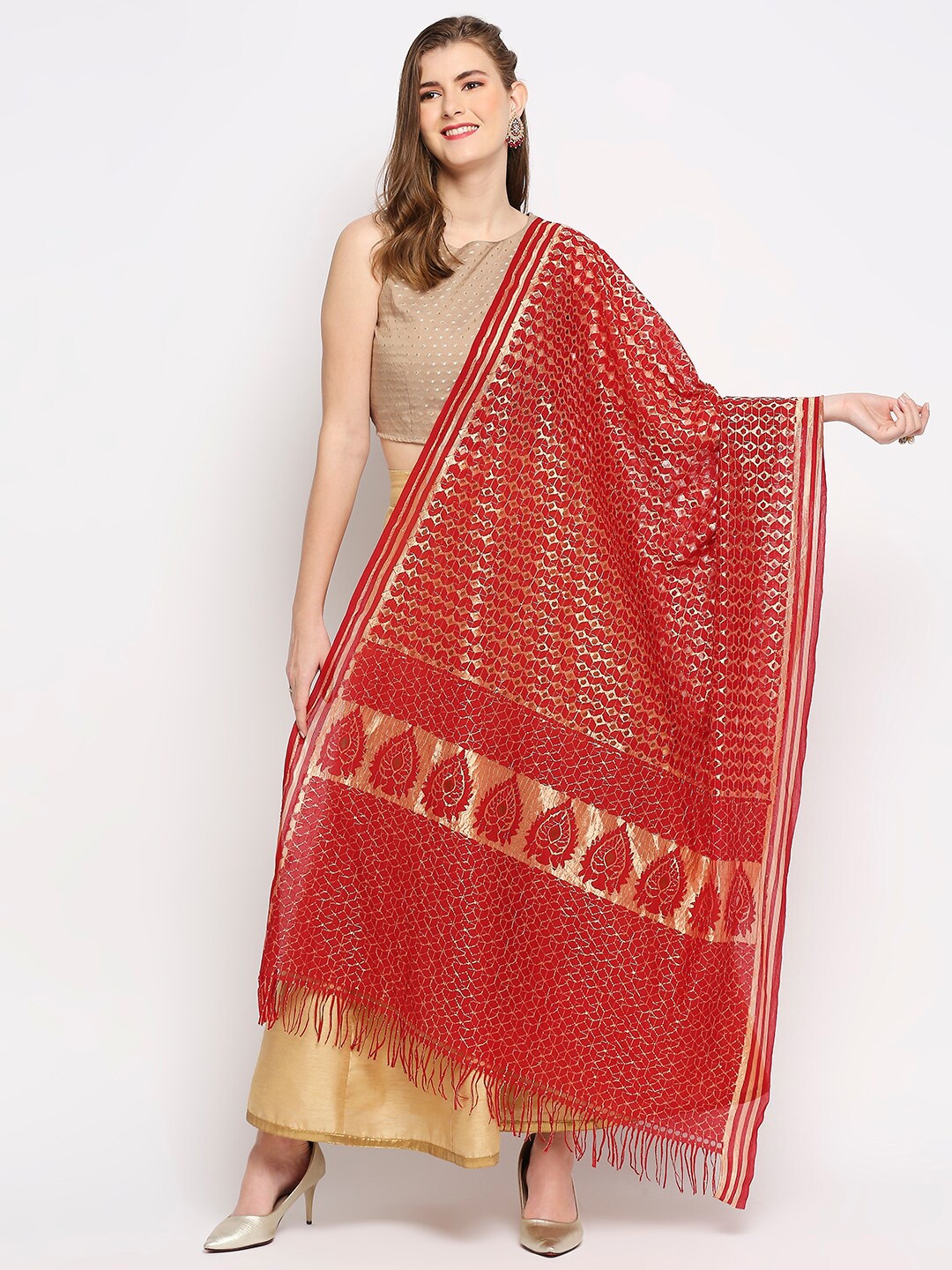

Dupatta Bazaar Ethnic Motifs Woven Design Dupatta, Maroon