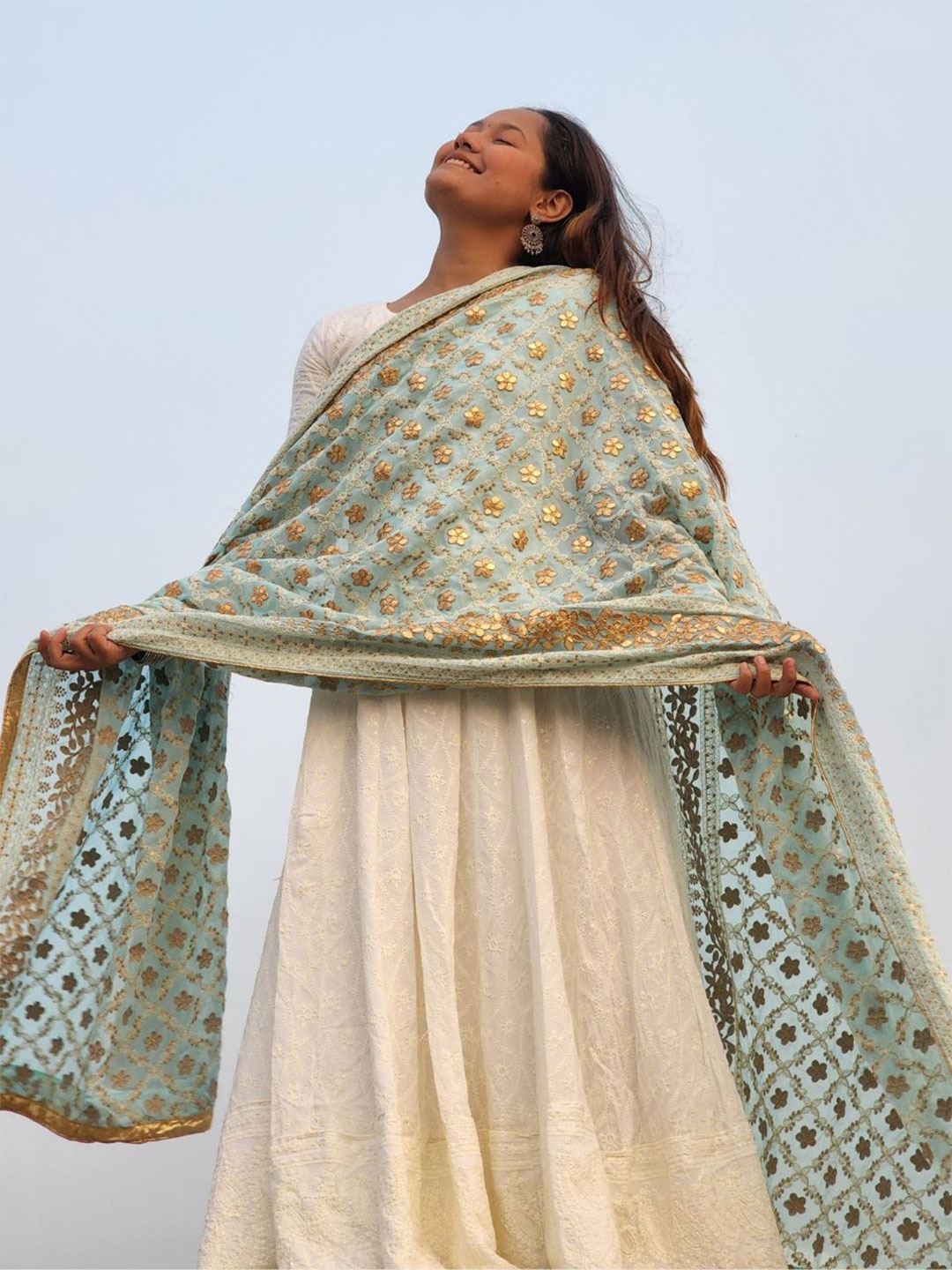 

Dupatta Bazaar Embroidered Dupatta with Gotta Patti, Blue