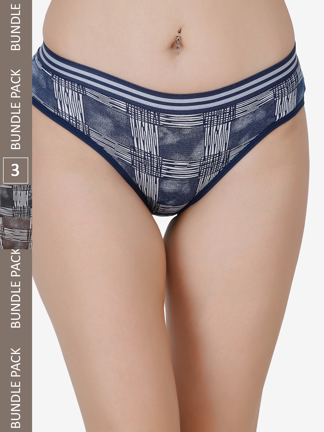 

Docare Women Pack of 3 Printed Hipster Briefs, Navy blue