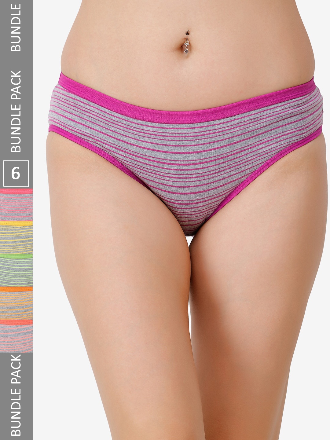 

Docare Women Pack of 6 Striped Bikini Briefs, Pink