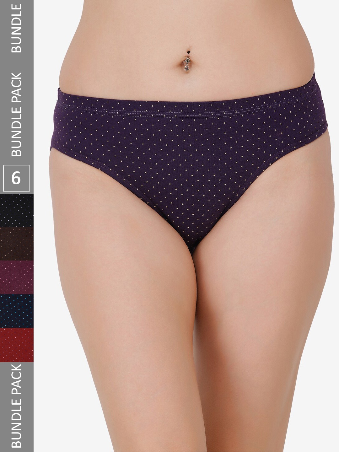 

Docare Women Pack of 6 Printed Cotton Hipster Briefs, Black