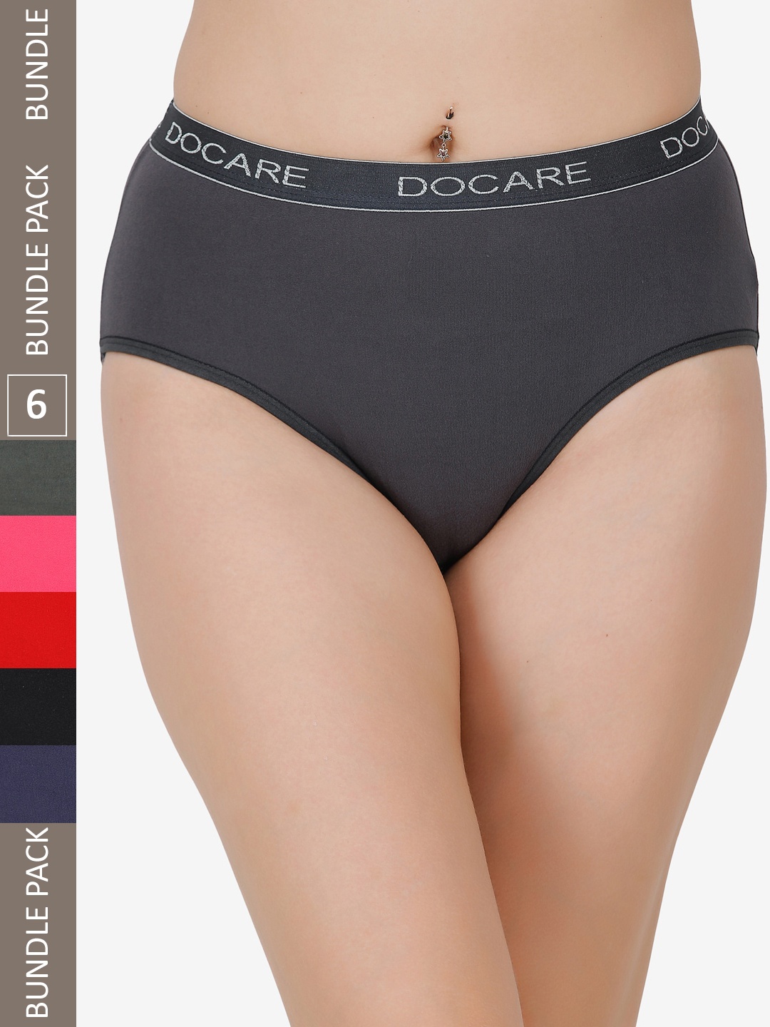 

Docare Women Pack of 6 High-Rise Hipster Briefs, Black