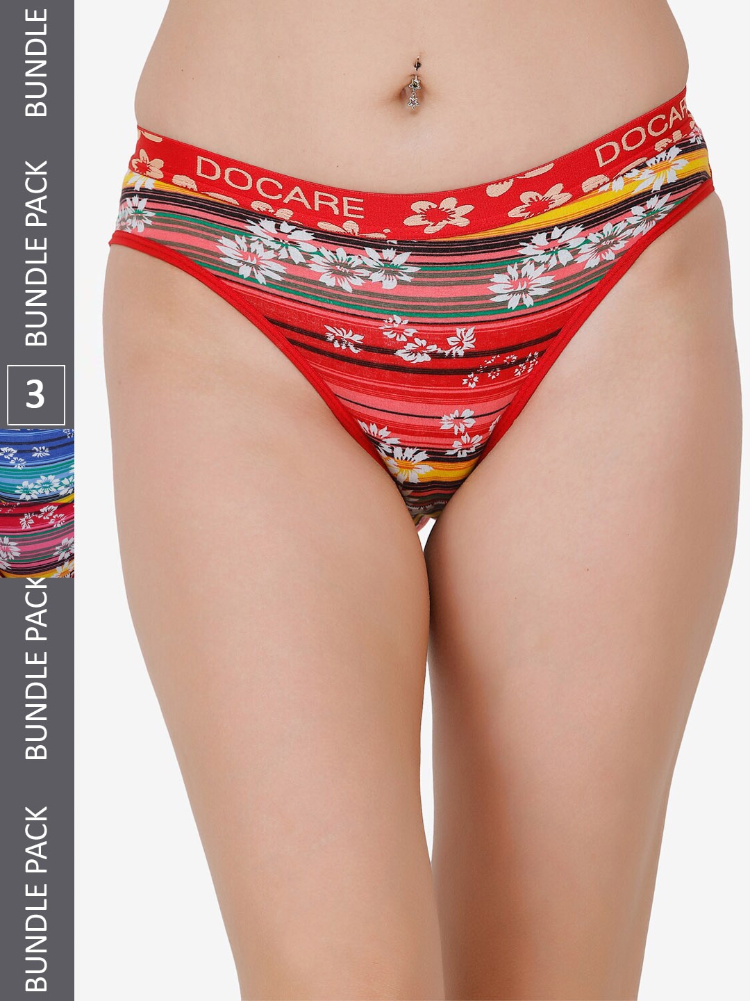 

Docare Women Pack Of 3 Floral Printed Cotton High-Rise Hipster Briefs, Red