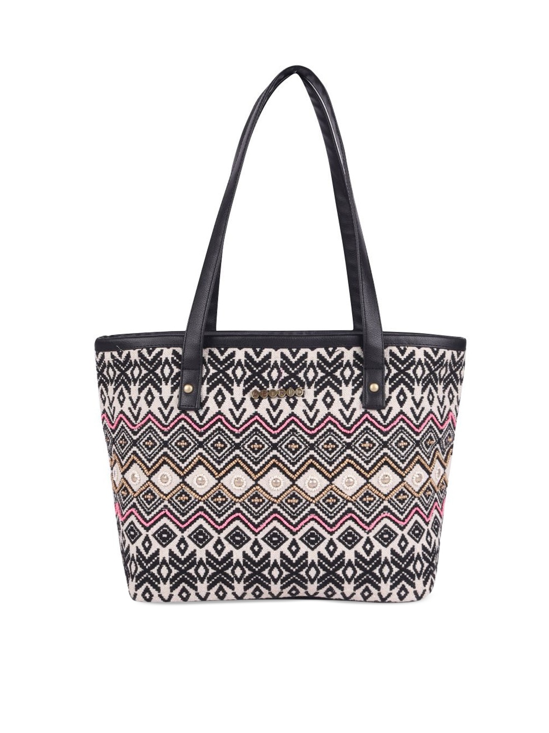 

ASTRID Women Geometric Printed Oversized Shopper Tote Bag, Black