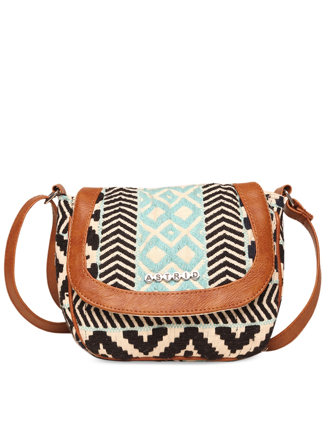 

ASTRID Geometric Printed Structured Sling Bag, Black
