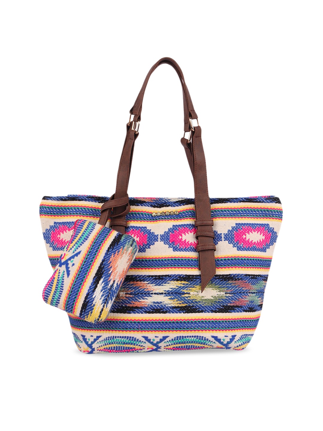 

ASTRID Ethnic Motifs Printed Oversized Shopper Shoulder Bag with Tasselled, Blue