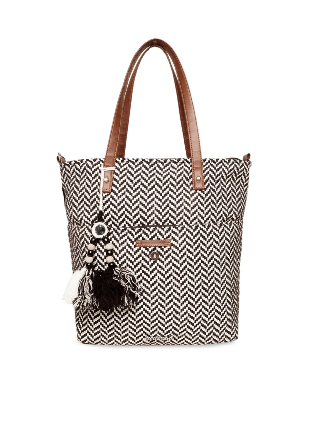 ASTRID Printed Oversized Shopper Tote Bag with Tasselled, Black