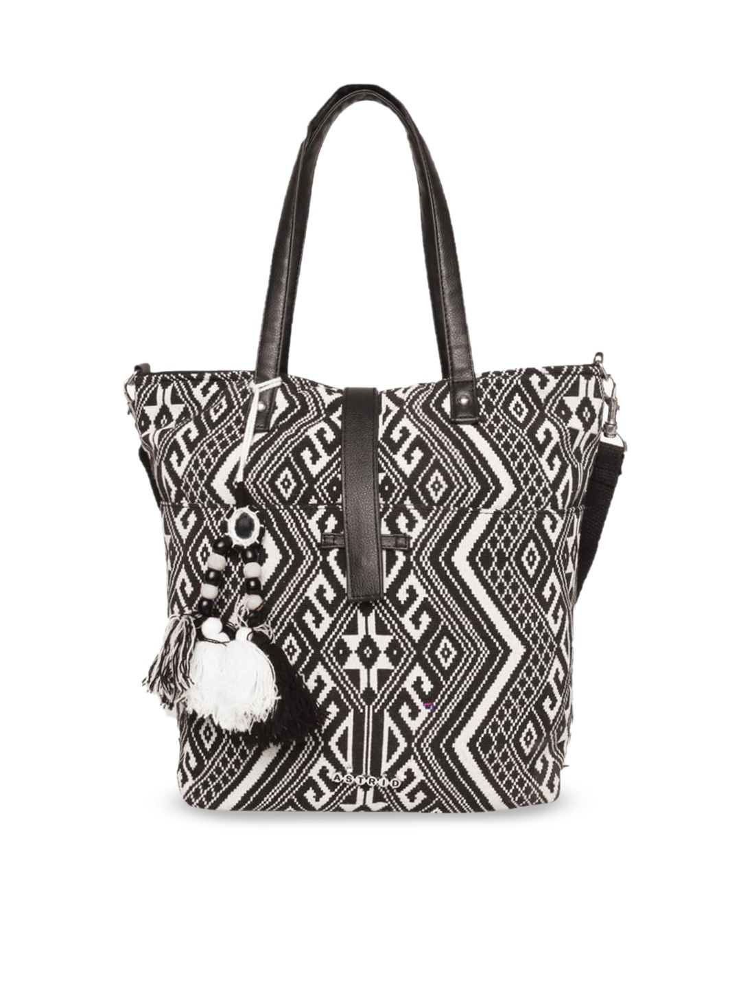 

ASTRID Printed Oversized Shopper Tote Bag With Tassels, Black