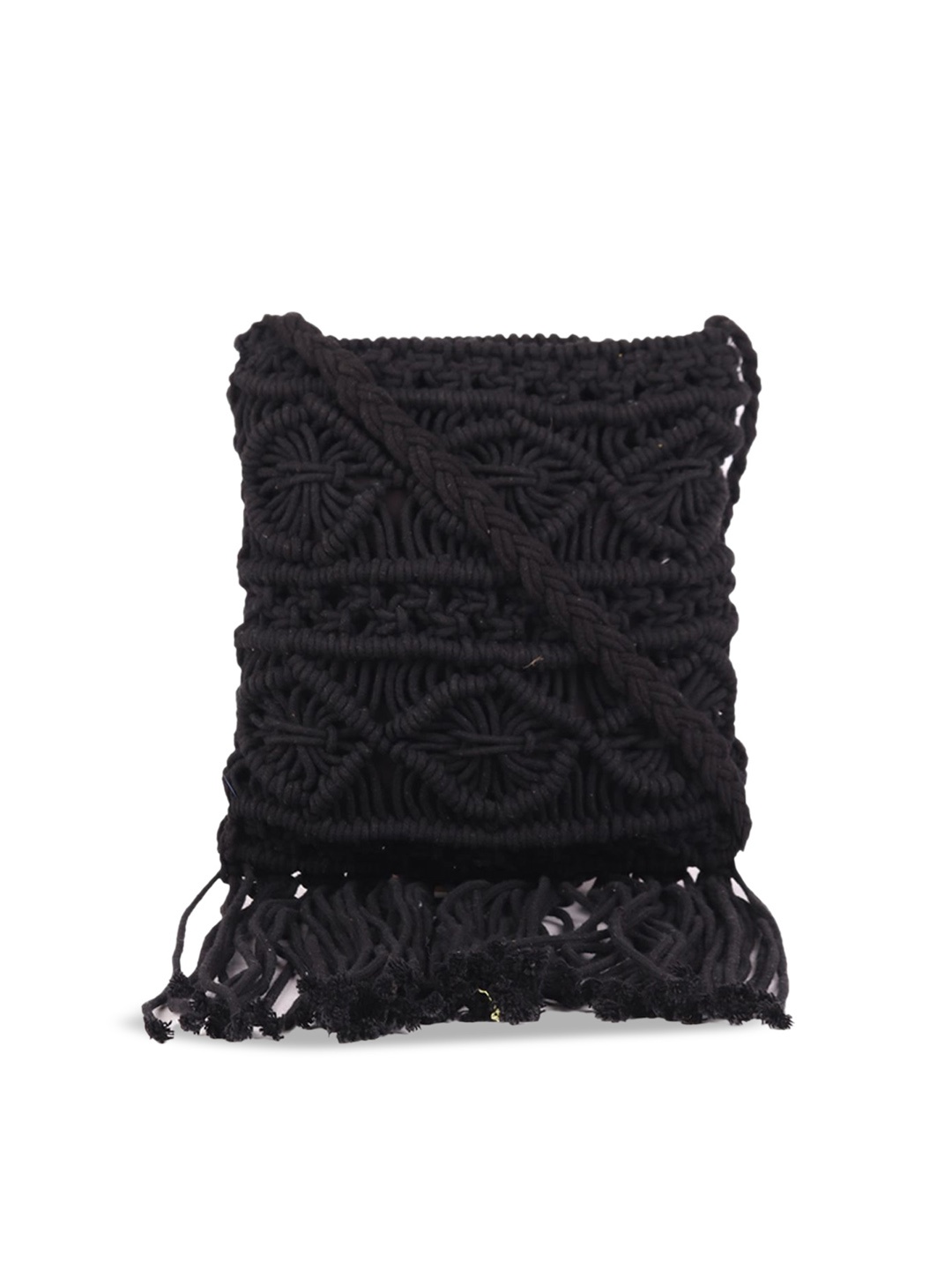 

ASTRID Ethnic Motifs Swagger Sling Bag with Fringed, Black