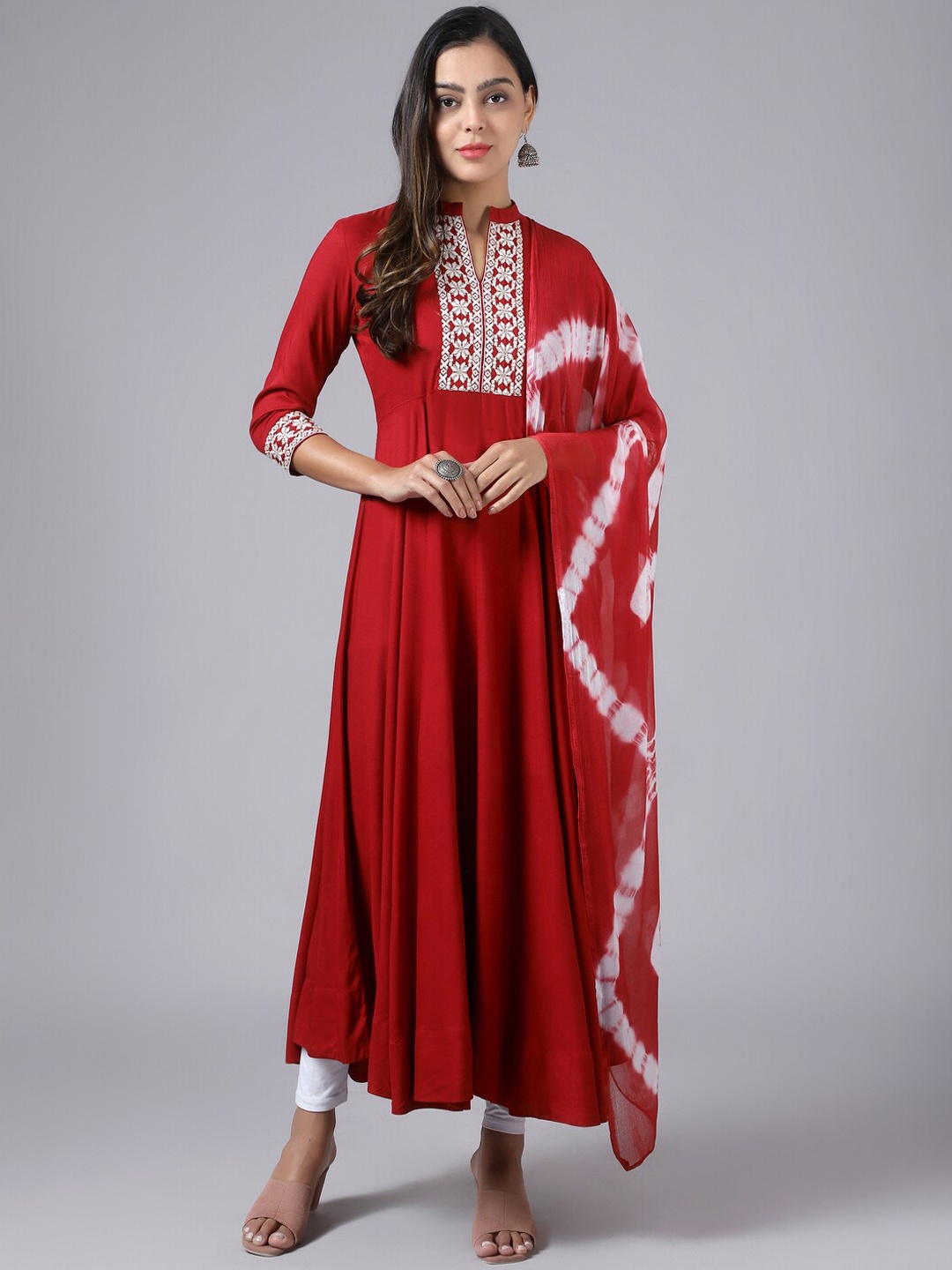 

KALINI Women Thread Work Anarkali Kurta With Dupatta, Maroon