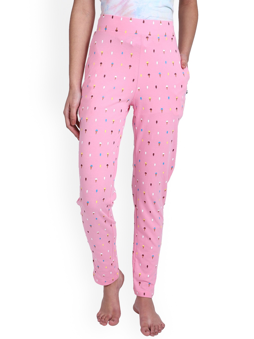 

PROTEENS Women Printed Cotton Mid-Rise Lounge Pants, Pink