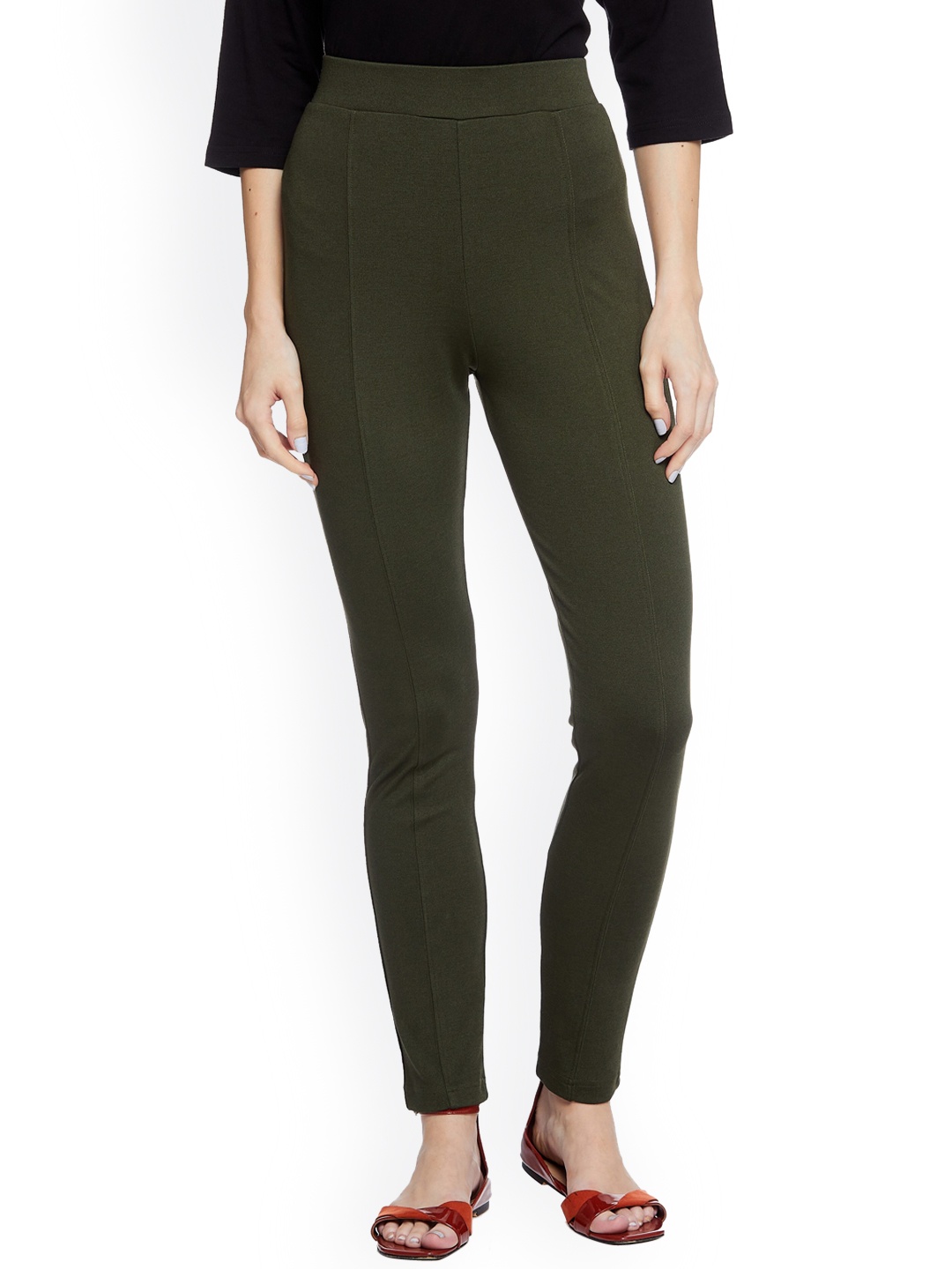 

UNMADE Women High Rise Slim Fit Trousers, Green