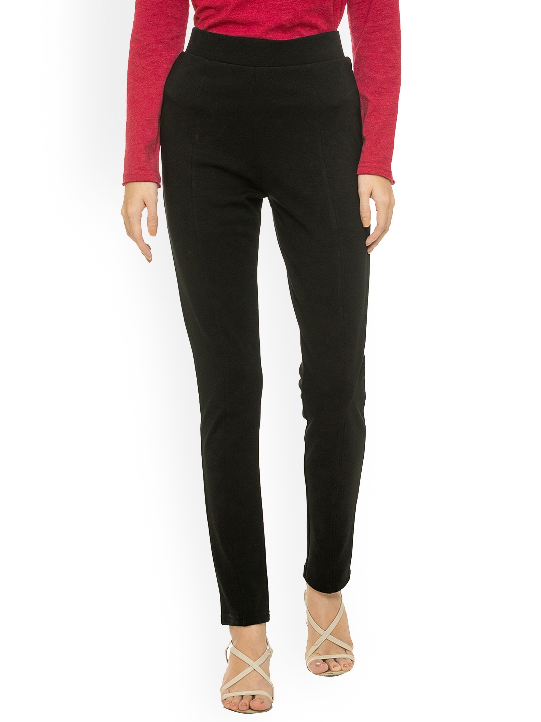 

UNMADE Women Slip-On Slim Fit Trousers, Black