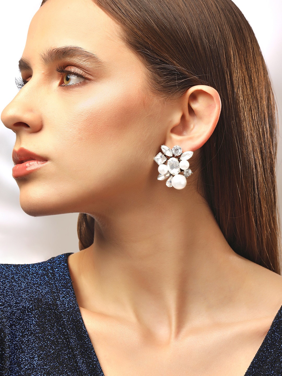

Rubans Voguish Gold-Plated Pearls Studded Classic Studs Earrings, White
