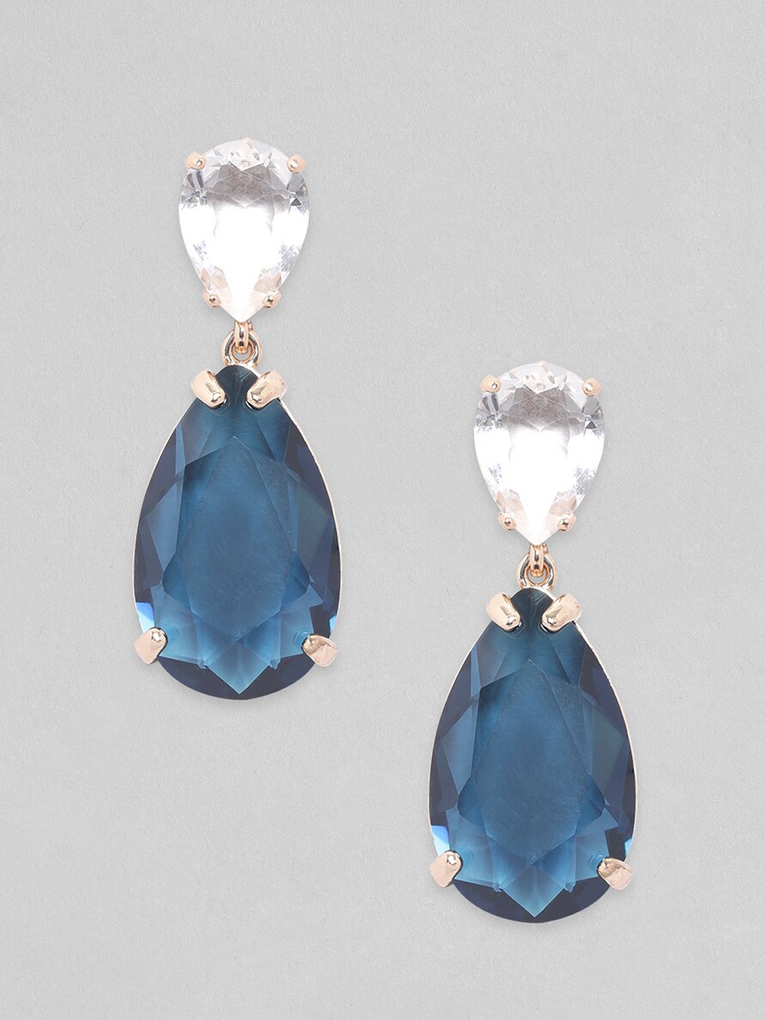 

Rubans Voguish Gold-Plated Zircon Teardrop Shaped Drop Earrings, Navy blue