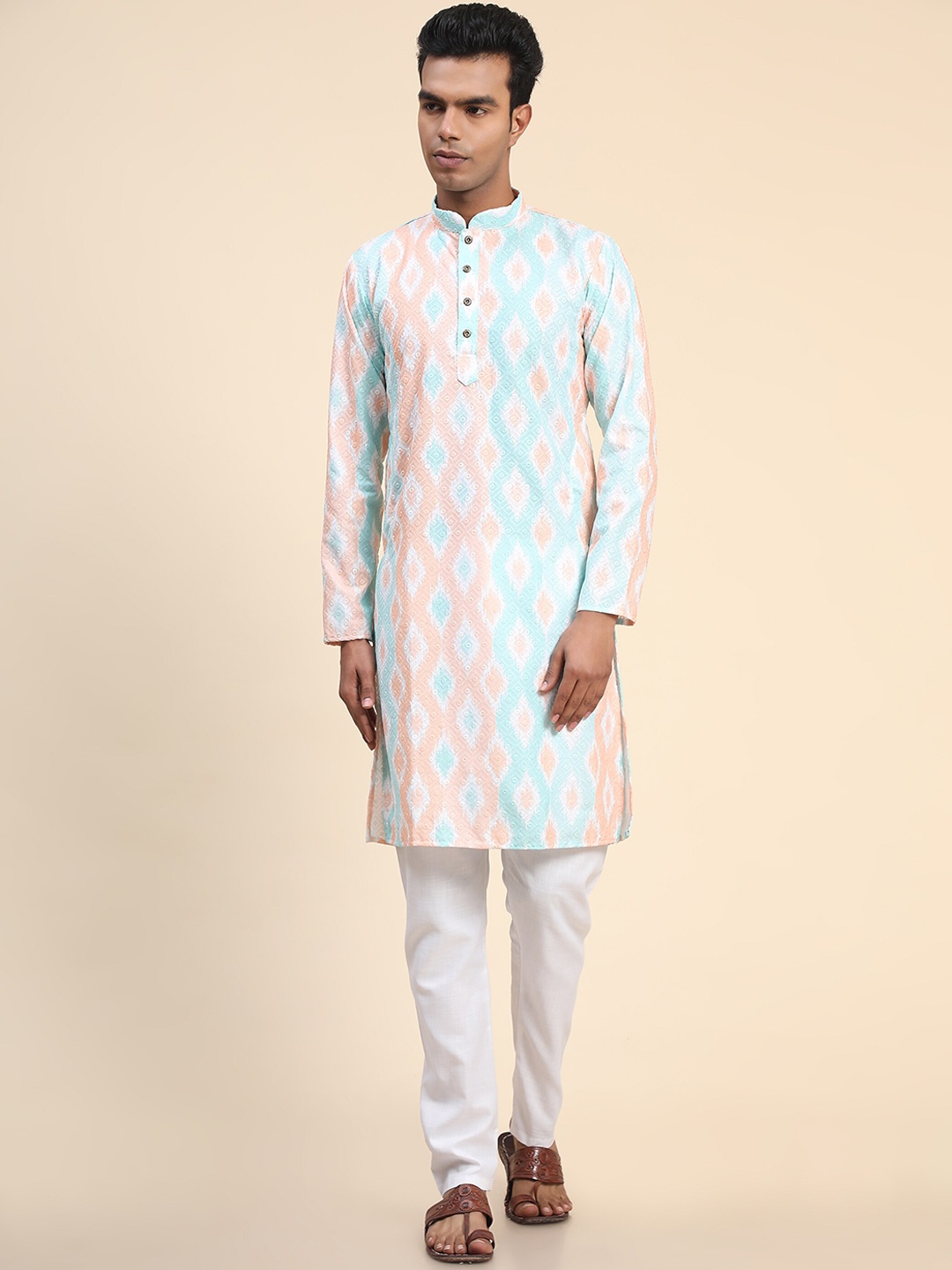 

Ekta Textiles Men Ethnic Motifs Printed Pure Cotton Kurta with Pyjamas, Pink